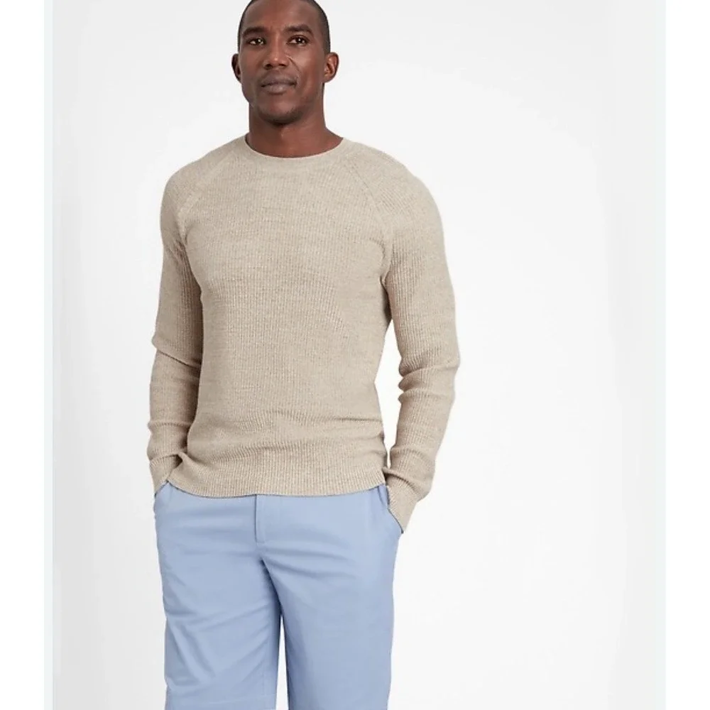 BANANA REPUBLIC Sweater Men Sz XL Cotton Linen Blend Raglan Sleeve Pullover Sand